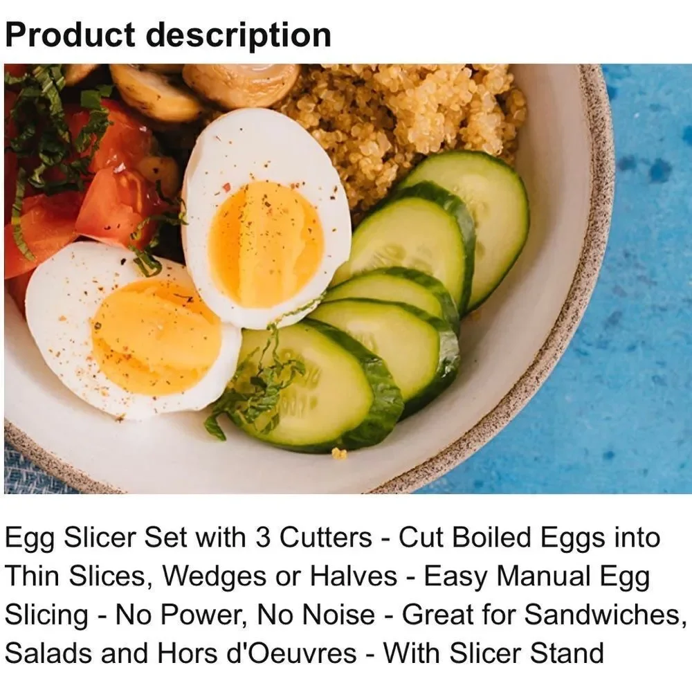 New! Egg Slicer with Three Nesting Cutters (Thin Slices, Wedges & Halves).